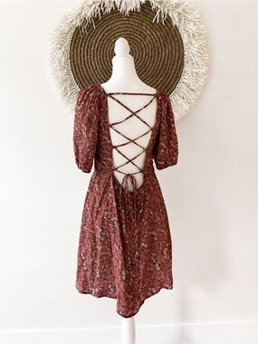 Whimsy + Row Floral Lace-Up Back Mini Dress